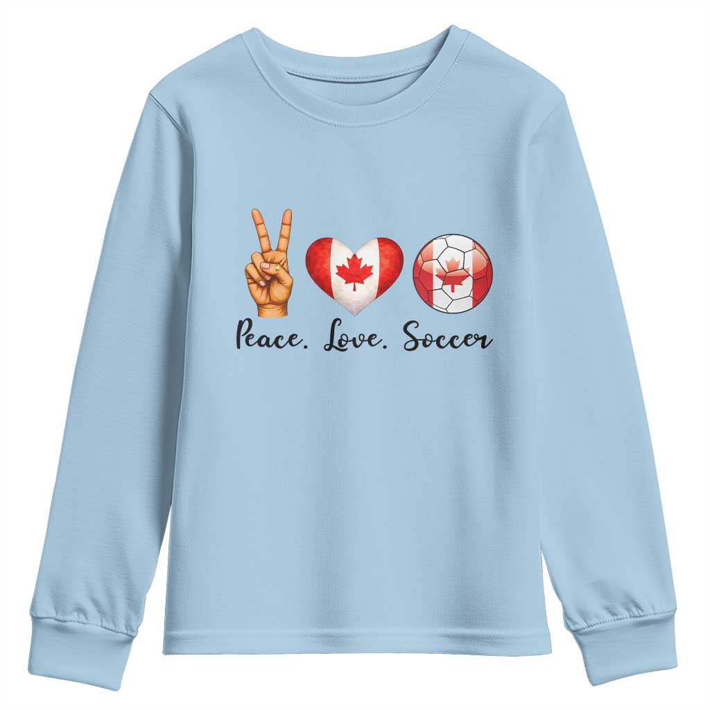 Peace Love Soccer Youth Sweatshirt Proud Canadian Fan Gift