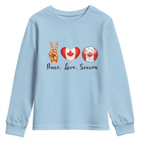Peace Love Soccer Youth Sweatshirt Proud Canadian Fan Gift