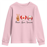 Peace Love Soccer Youth Sweatshirt Proud Canadian Fan Gift