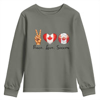 Peace Love Soccer Youth Sweatshirt Proud Canadian Fan Gift