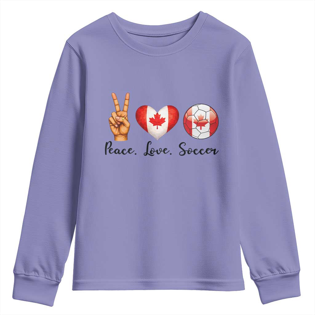 Peace Love Soccer Youth Sweatshirt Proud Canadian Fan Gift
