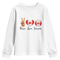 Peace Love Soccer Youth Sweatshirt Proud Canadian Fan Gift