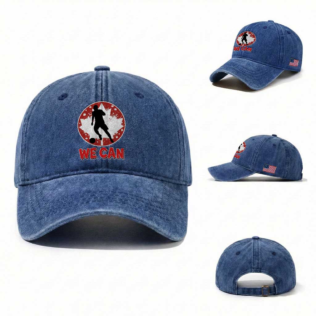 We Can Canada Soccer Washed Cotton Baseball Cap Canadian Football Fan Pride