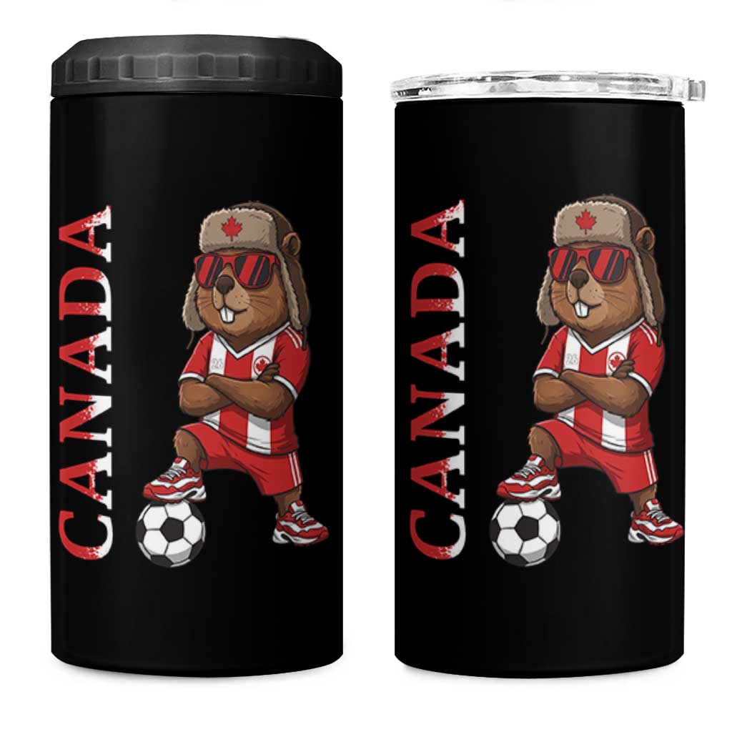 Proud Canada Soccer Beaver 4 in 1 Can Cooler Tumbler Funny Football Fan Gift