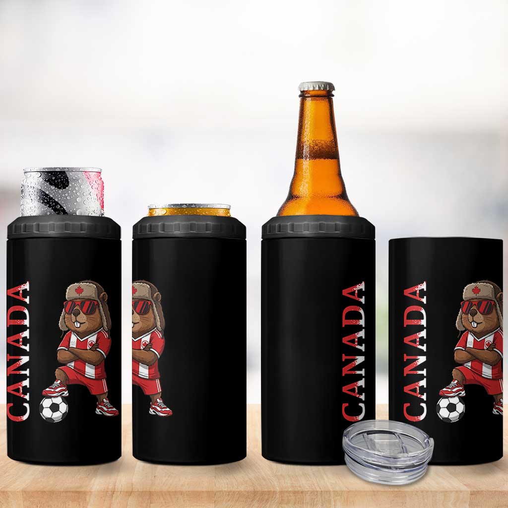 Proud Canada Soccer Beaver 4 in 1 Can Cooler Tumbler Funny Football Fan Gift