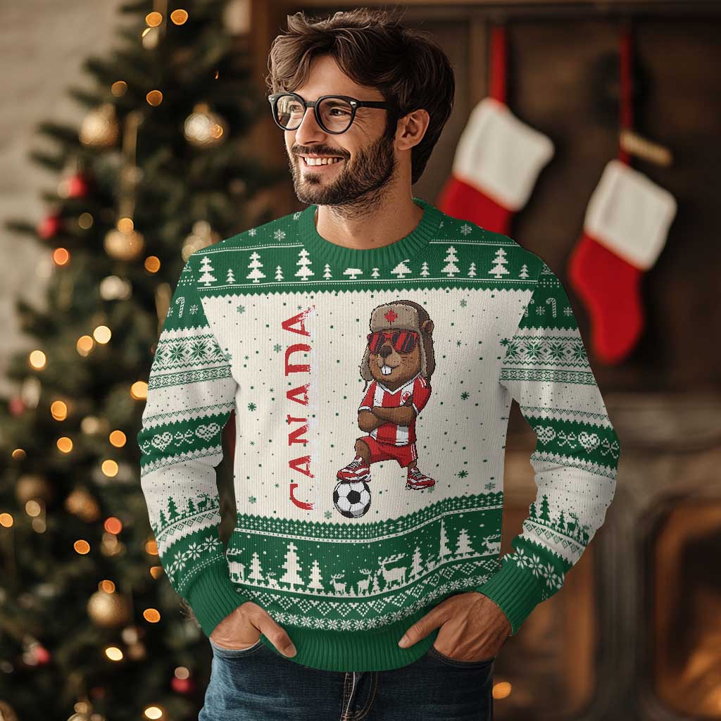 Proud Canada Soccer Beaver Ugly Christmas Sweater Funny Football Fan Gift