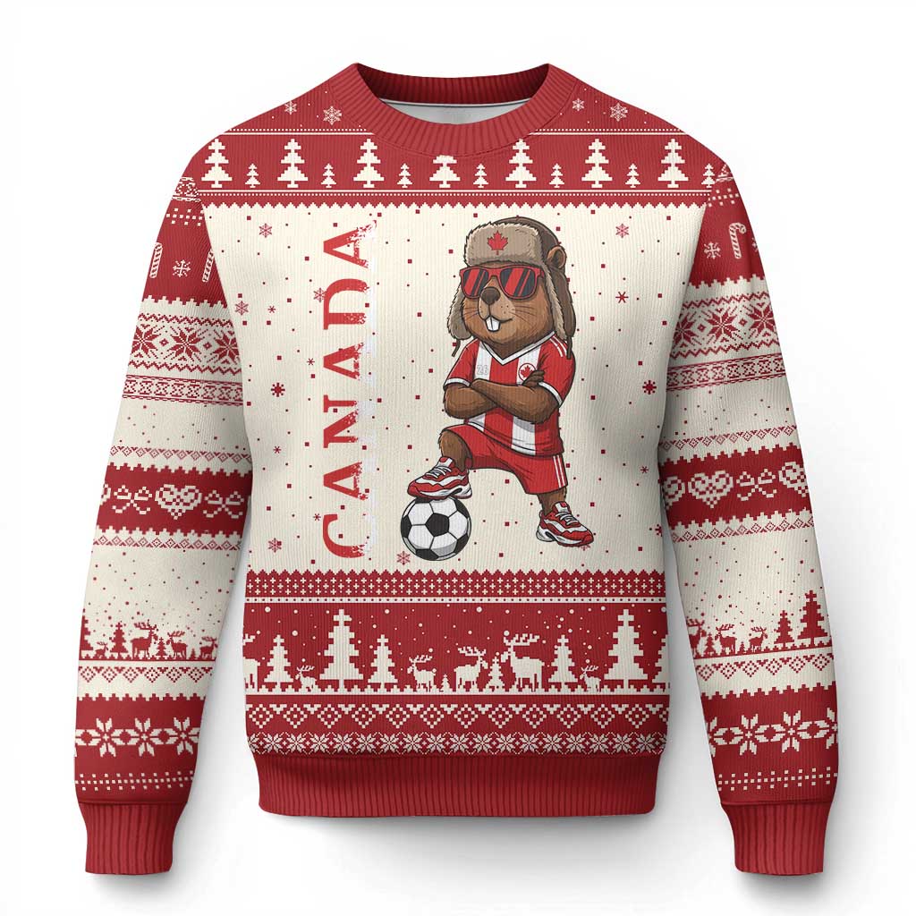 Proud Canada Soccer Beaver Ugly Christmas Sweater Funny Football Fan Gift