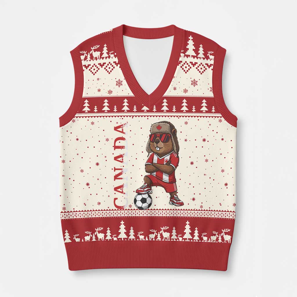 Proud Canada Soccer Beaver V-Neck Knit Sweater Vest Funny Football Fan Gift