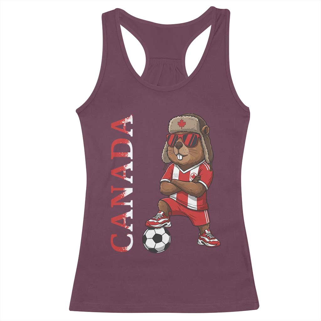 Proud Canada Soccer Beaver Racerback Tank Top Funny Football Fan Gift