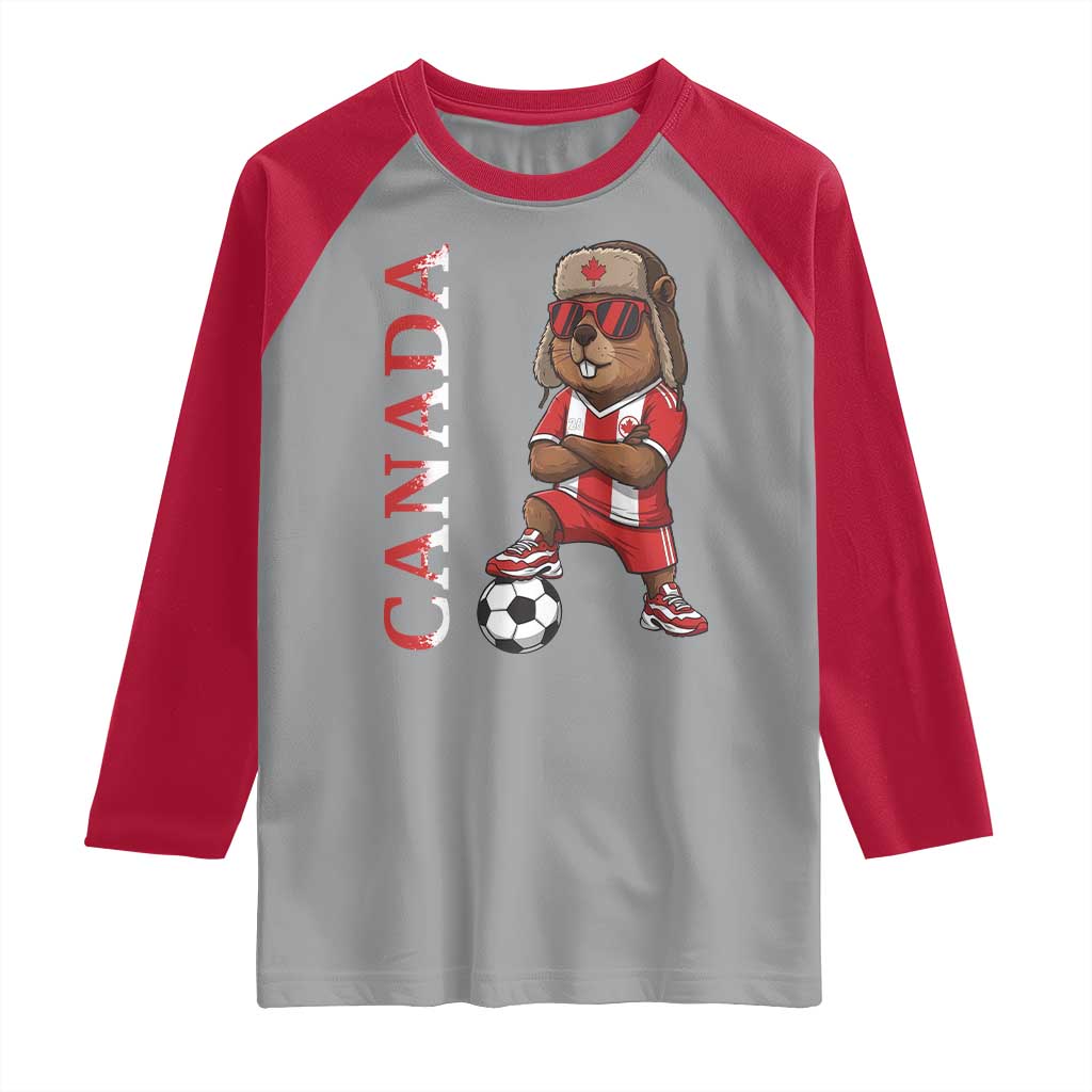 Proud Canada Soccer Beaver Raglan Shirt Funny Football Fan Gift