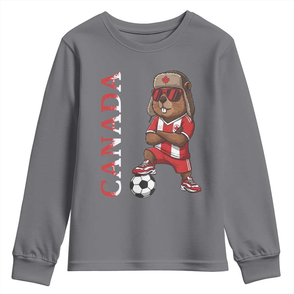 Proud Canada Soccer Beaver Youth Sweatshirt Funny Football Fan Gift