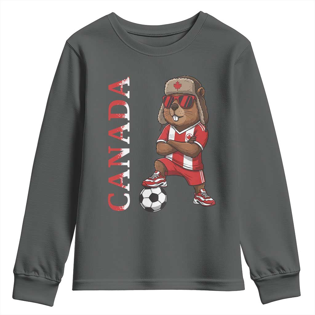Proud Canada Soccer Beaver Youth Sweatshirt Funny Football Fan Gift