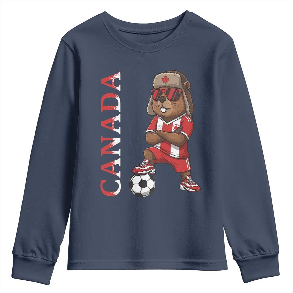 Proud Canada Soccer Beaver Youth Sweatshirt Funny Football Fan Gift
