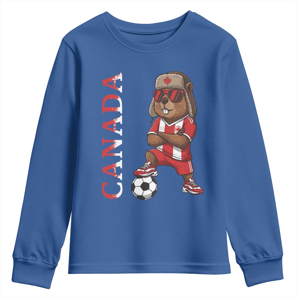 Proud Canada Soccer Beaver Youth Sweatshirt Funny Football Fan Gift
