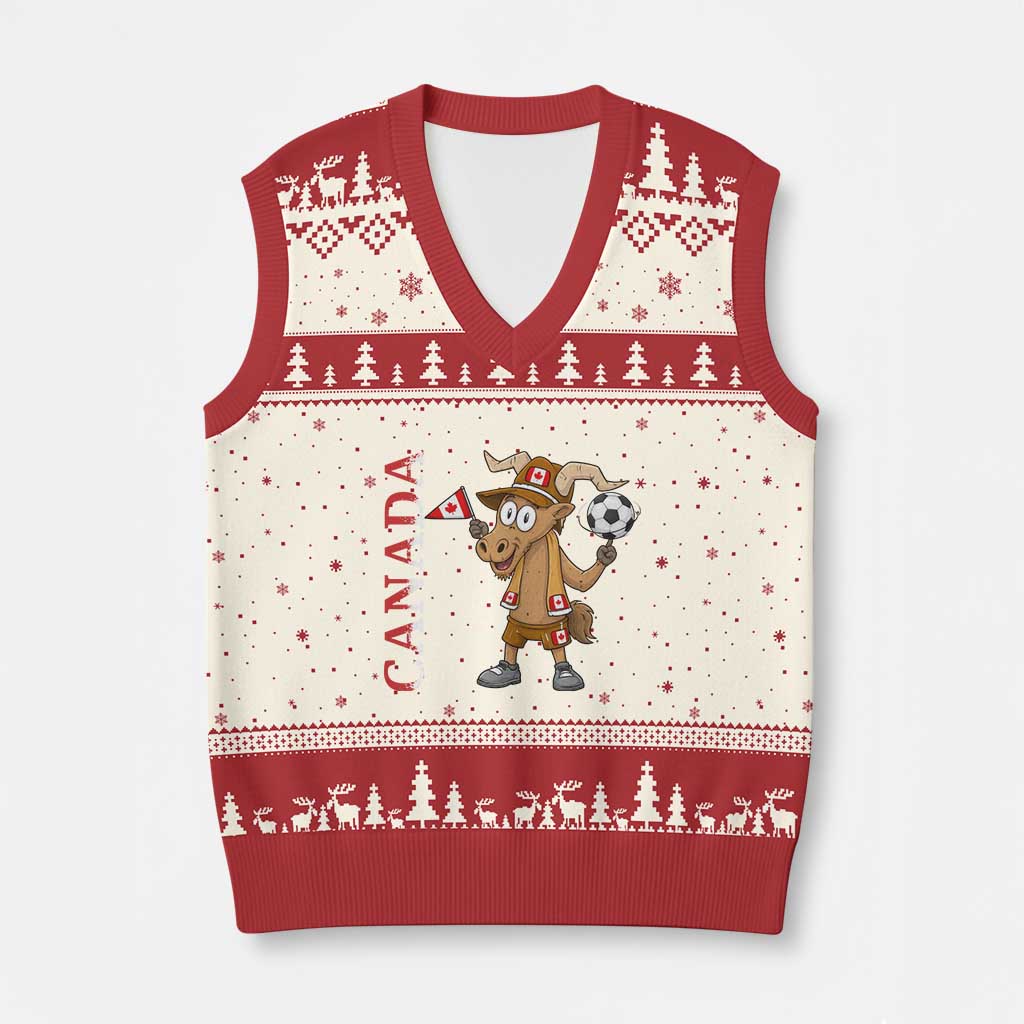Proud Canada Soccer Moose V-Neck Knit Sweater Vest Canadian Football Fan