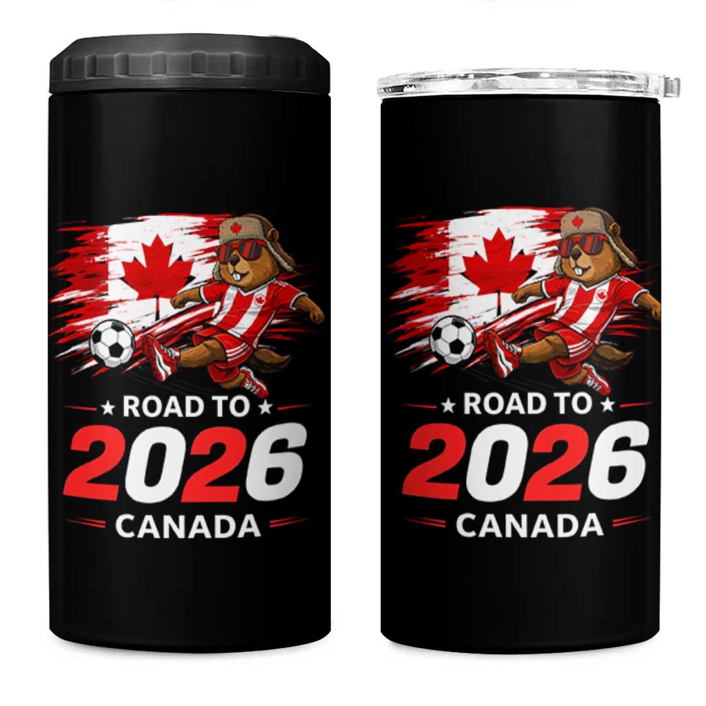 Proud Canada Soccer Beaver 4 in 1 Can Cooler Tumbler Road To 2026