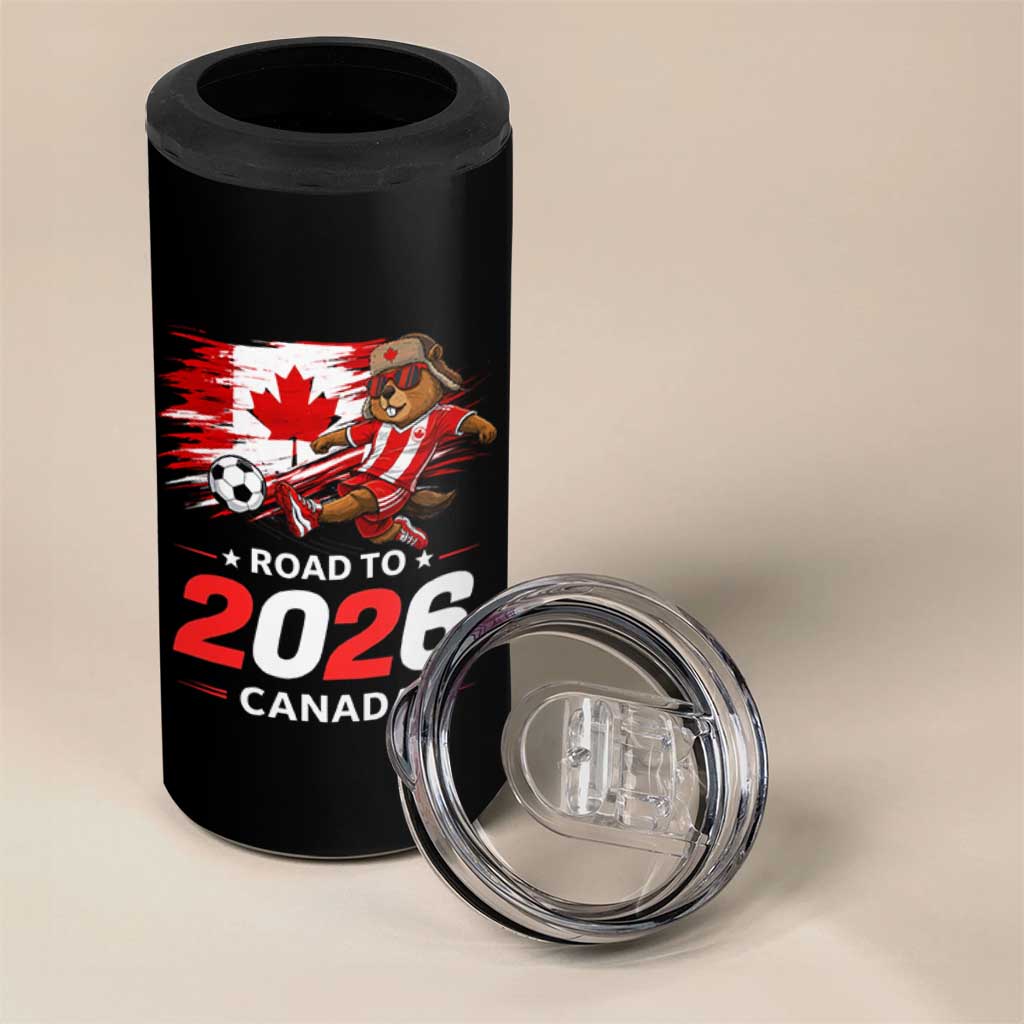 Proud Canada Soccer Beaver 4 in 1 Can Cooler Tumbler Road To 2026