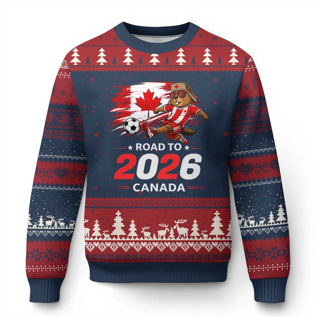 Proud Canada Soccer Beaver Ugly Christmas Sweater Road To 2026