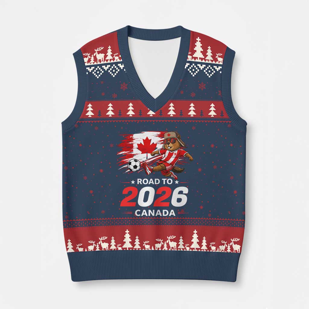 Proud Canada Soccer Beaver V-Neck Knit Sweater Vest Road To 2026