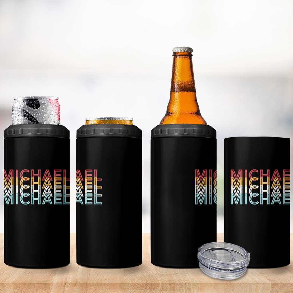 Michael Birthday Gift 4 in 1 Can Cooler Tumbler Vintage Retro Michael Name Typography