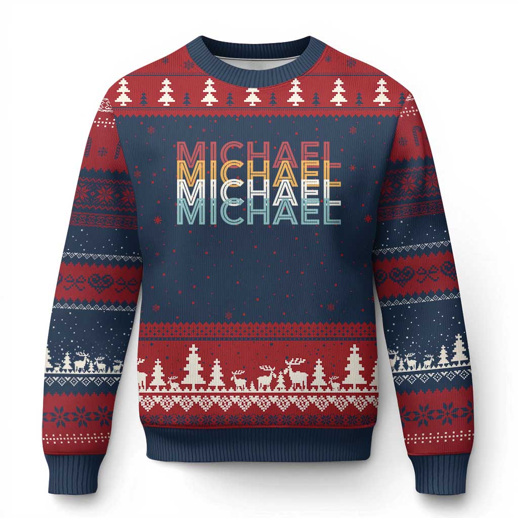 Michael Birthday Gift Ugly Christmas Sweater Vintage Retro Michael Name Typography