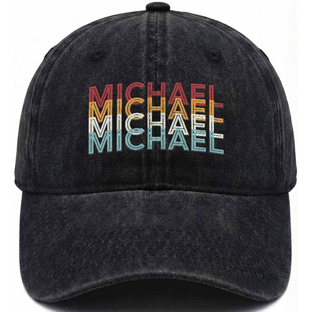 Michael Birthday Gift Washed Cotton Baseball Cap Vintage Retro Michael Name Typography