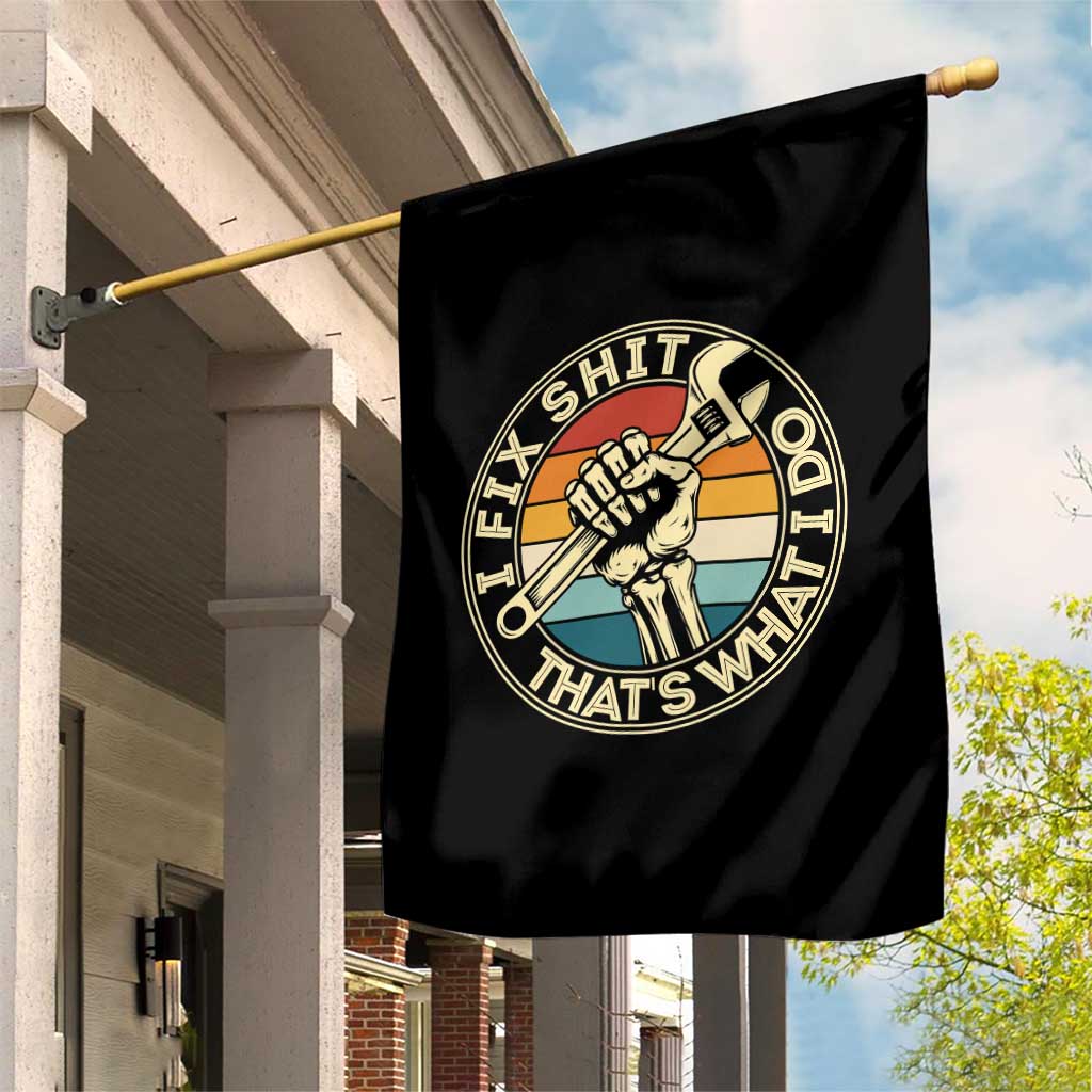 Vintage Skeleton Wrench Graphic Garden Flag I Fix Shit Thats What I Do