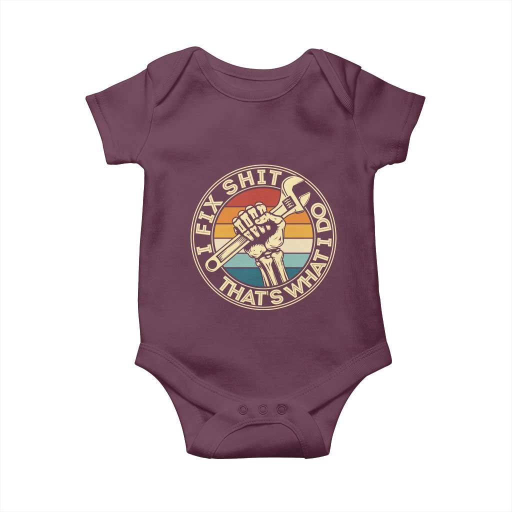 Vintage Skeleton Wrench Graphic Baby Onesie I Fix Shit Thats What I Do
