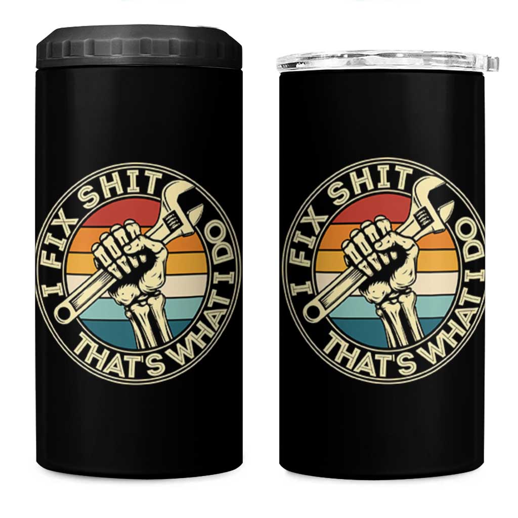 Vintage Skeleton Wrench Graphic 4 in 1 Can Cooler Tumbler I Fix Shit Thats What I Do
