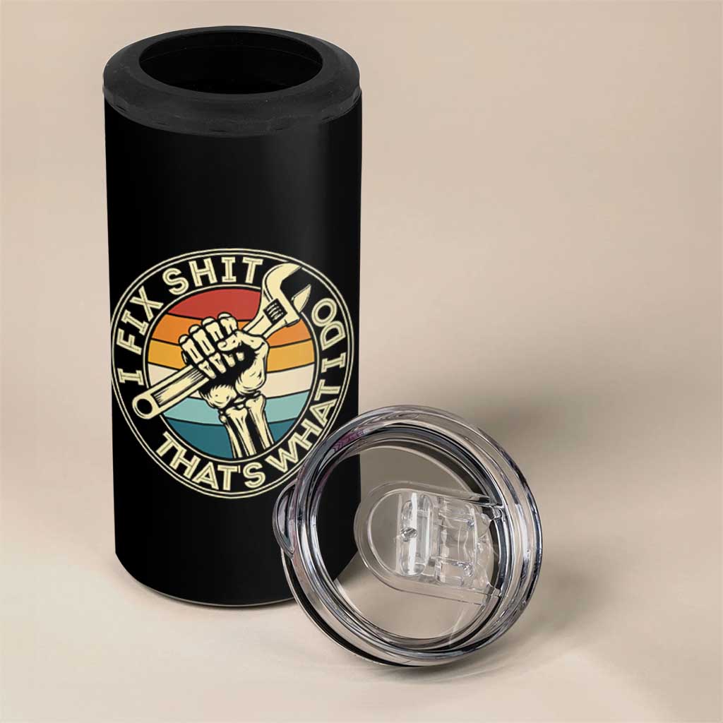 Vintage Skeleton Wrench Graphic 4 in 1 Can Cooler Tumbler I Fix Shit Thats What I Do