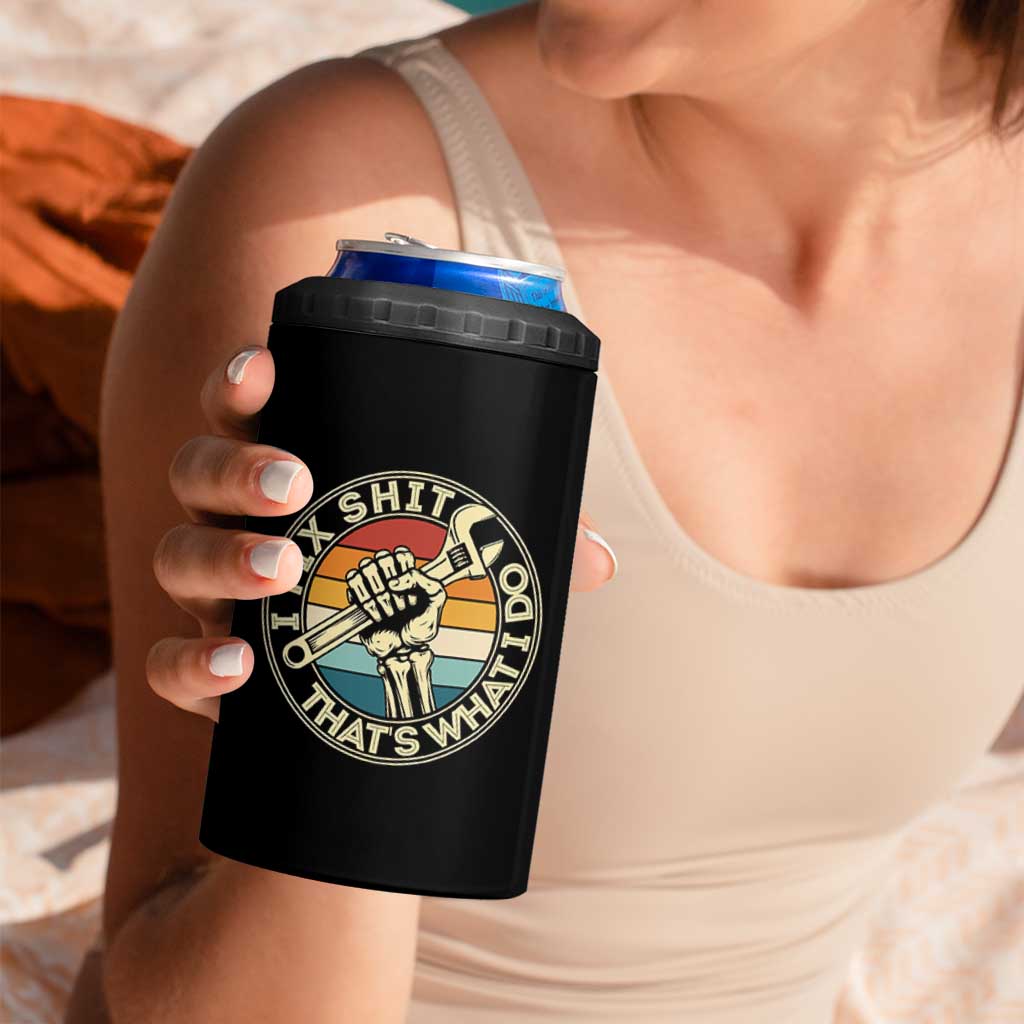 Vintage Skeleton Wrench Graphic 4 in 1 Can Cooler Tumbler I Fix Shit Thats What I Do