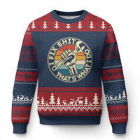 Vintage Skeleton Wrench Graphic Ugly Christmas Sweater I Fix Shit Thats What I Do