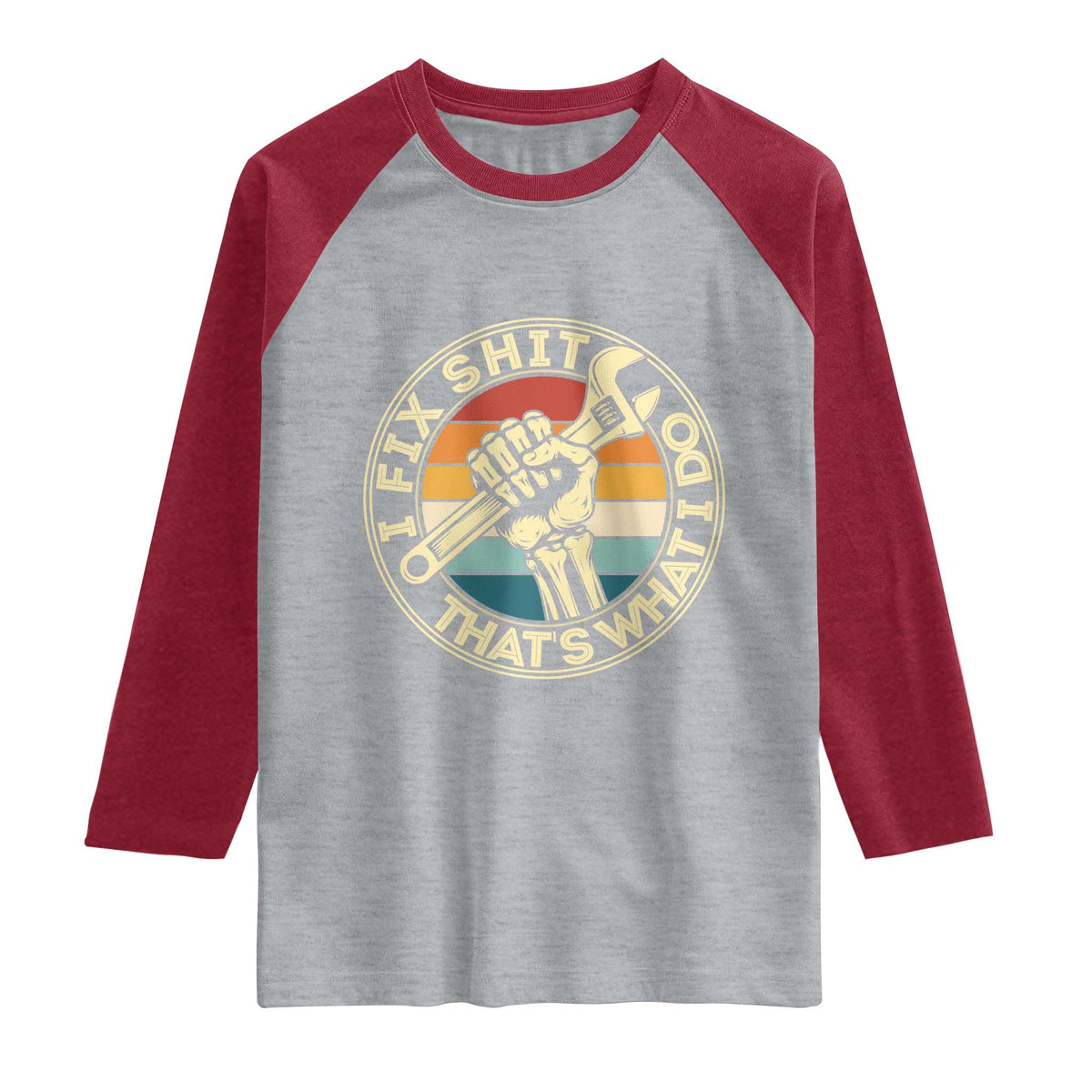 Vintage Skeleton Wrench Graphic Raglan Shirt I Fix Shit Thats What I Do