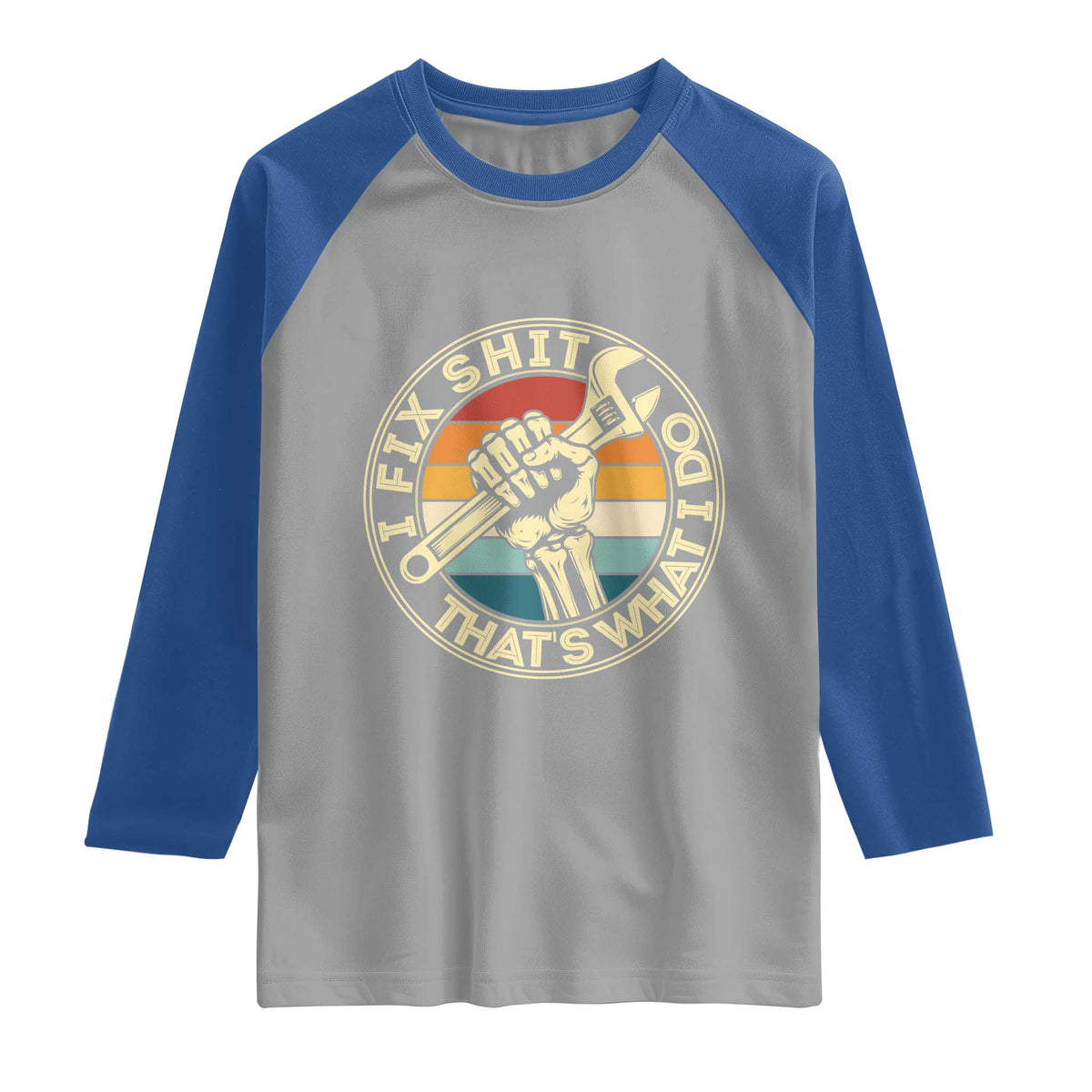 Vintage Skeleton Wrench Graphic Raglan Shirt I Fix Shit Thats What I Do