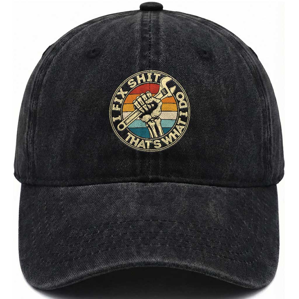 Vintage Skeleton Wrench Graphic Washed Cotton Baseball Cap I Fix Shit Thats What I Do