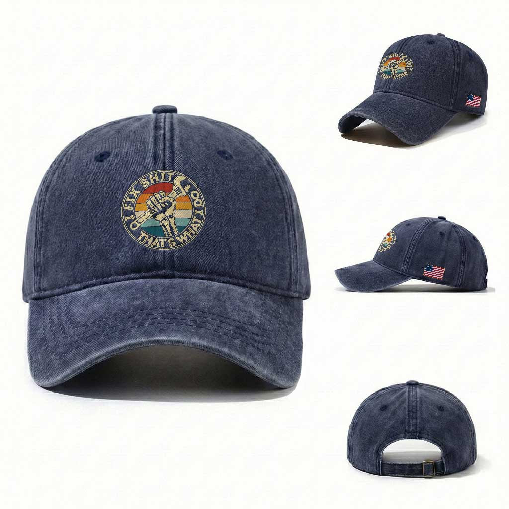 Vintage Skeleton Wrench Graphic Washed Cotton Baseball Cap I Fix Shit Thats What I Do