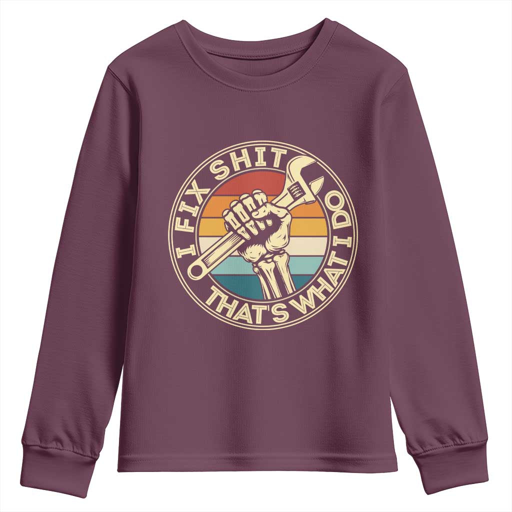 Vintage Skeleton Wrench Graphic Youth Sweatshirt I Fix Shit Thats What I Do