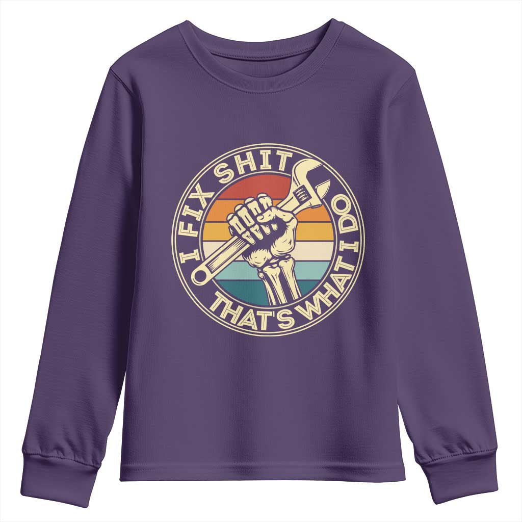 Vintage Skeleton Wrench Graphic Youth Sweatshirt I Fix Shit Thats What I Do