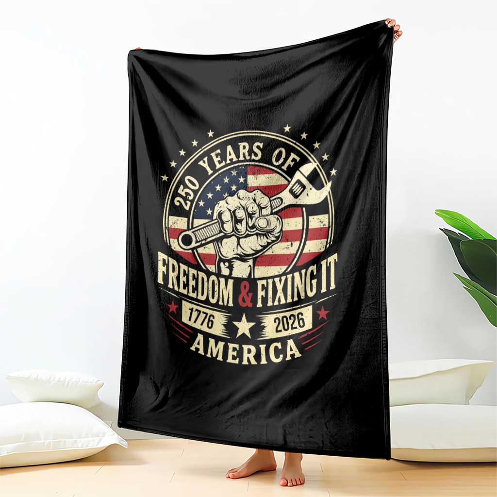 USA 250th Anniversary Patriotic Mechanic Throw Blanket Freedom And Fixing It