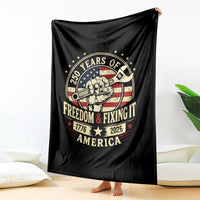 USA 250th Anniversary Patriotic Mechanic Throw Blanket Freedom And Fixing It