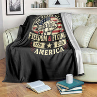 USA 250th Anniversary Patriotic Mechanic Throw Blanket Freedom And Fixing It