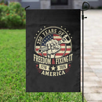 USA 250th Anniversary Patriotic Mechanic Garden Flag Freedom And Fixing It