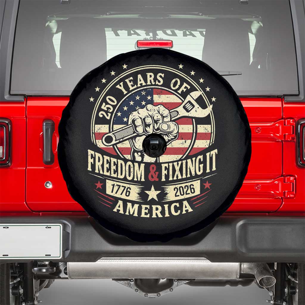 USA 250th Anniversary Patriotic Mechanic Spare Tire Cover Freedom And Fixing It