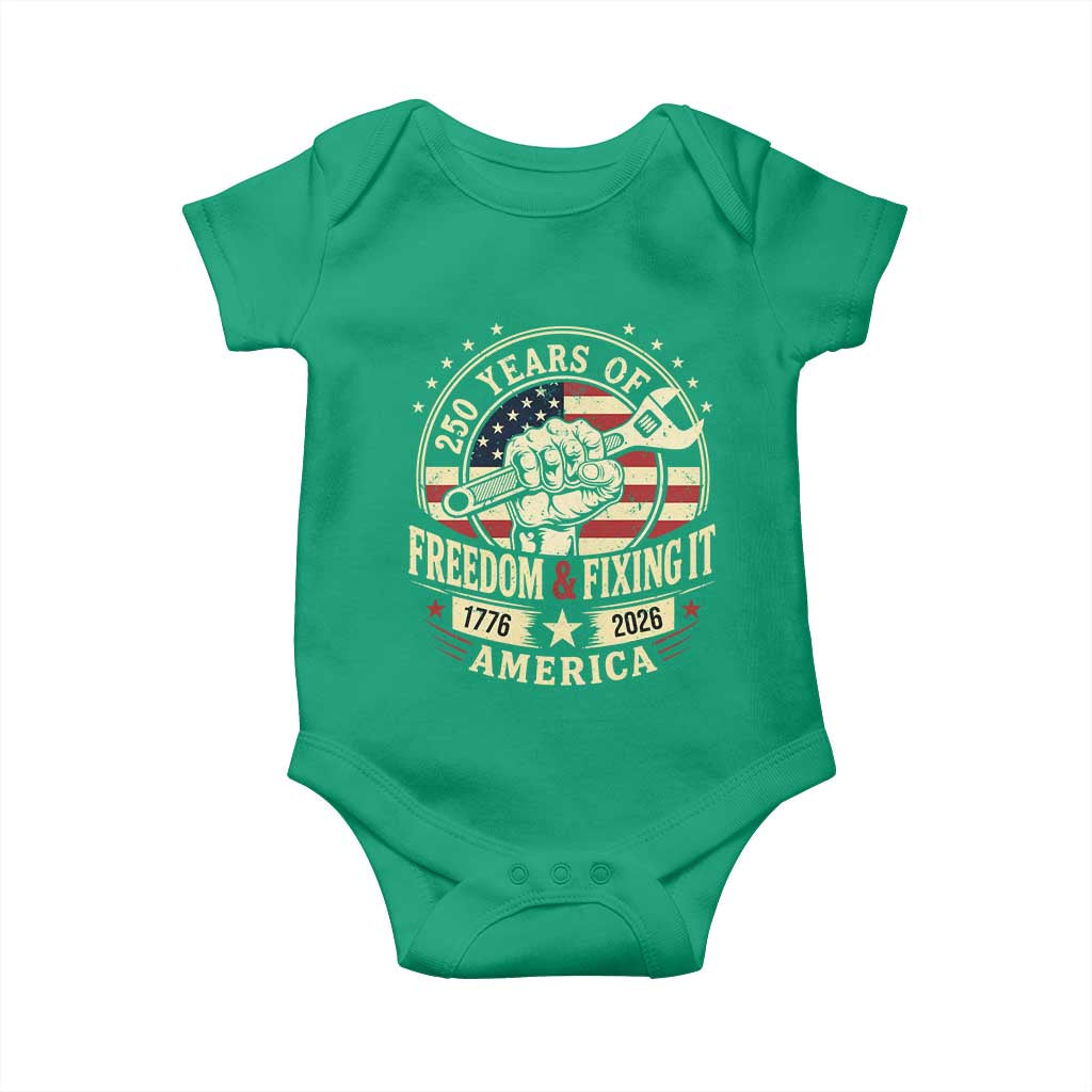 USA 250th Anniversary Patriotic Mechanic Baby Onesie Freedom And Fixing It