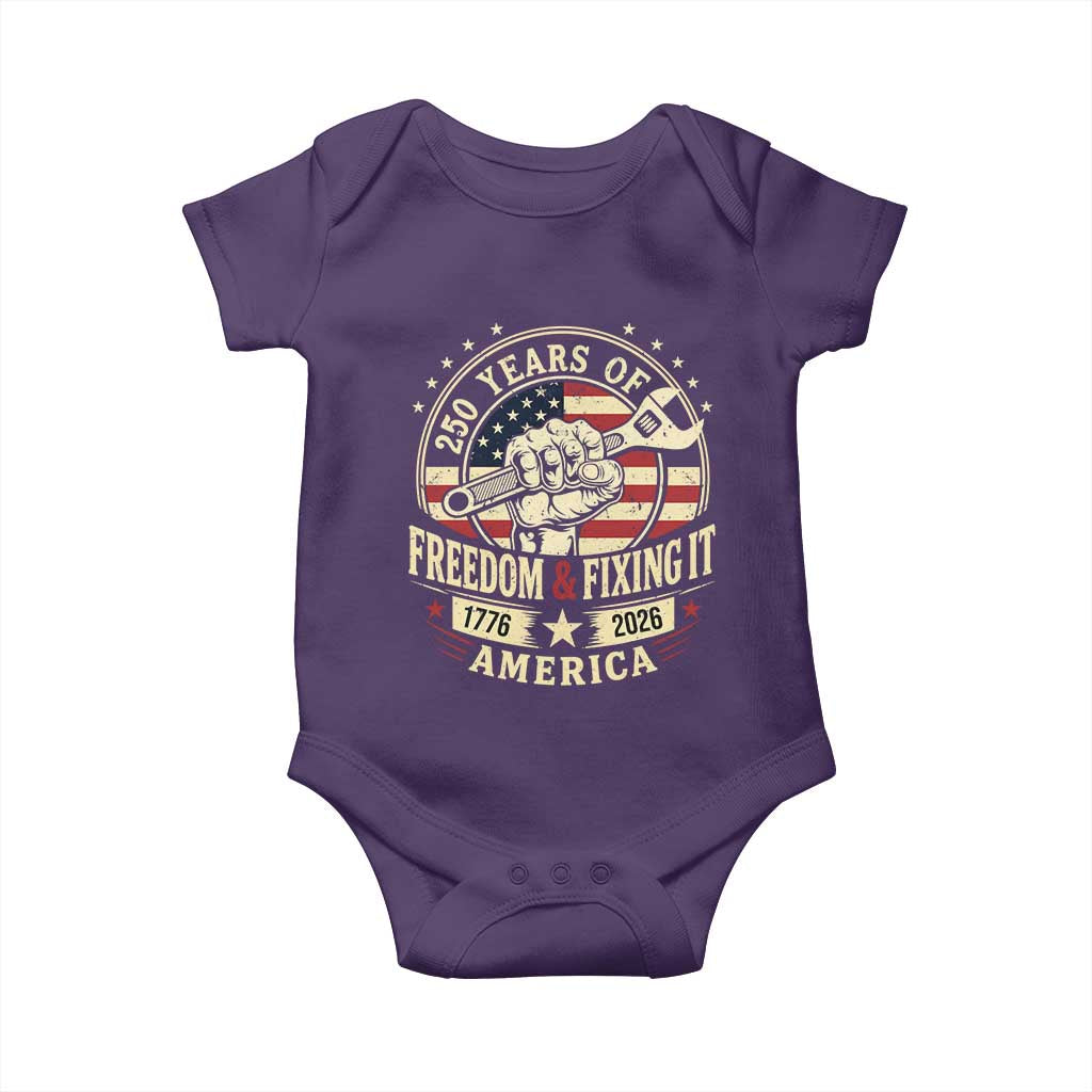 USA 250th Anniversary Patriotic Mechanic Baby Onesie Freedom And Fixing It