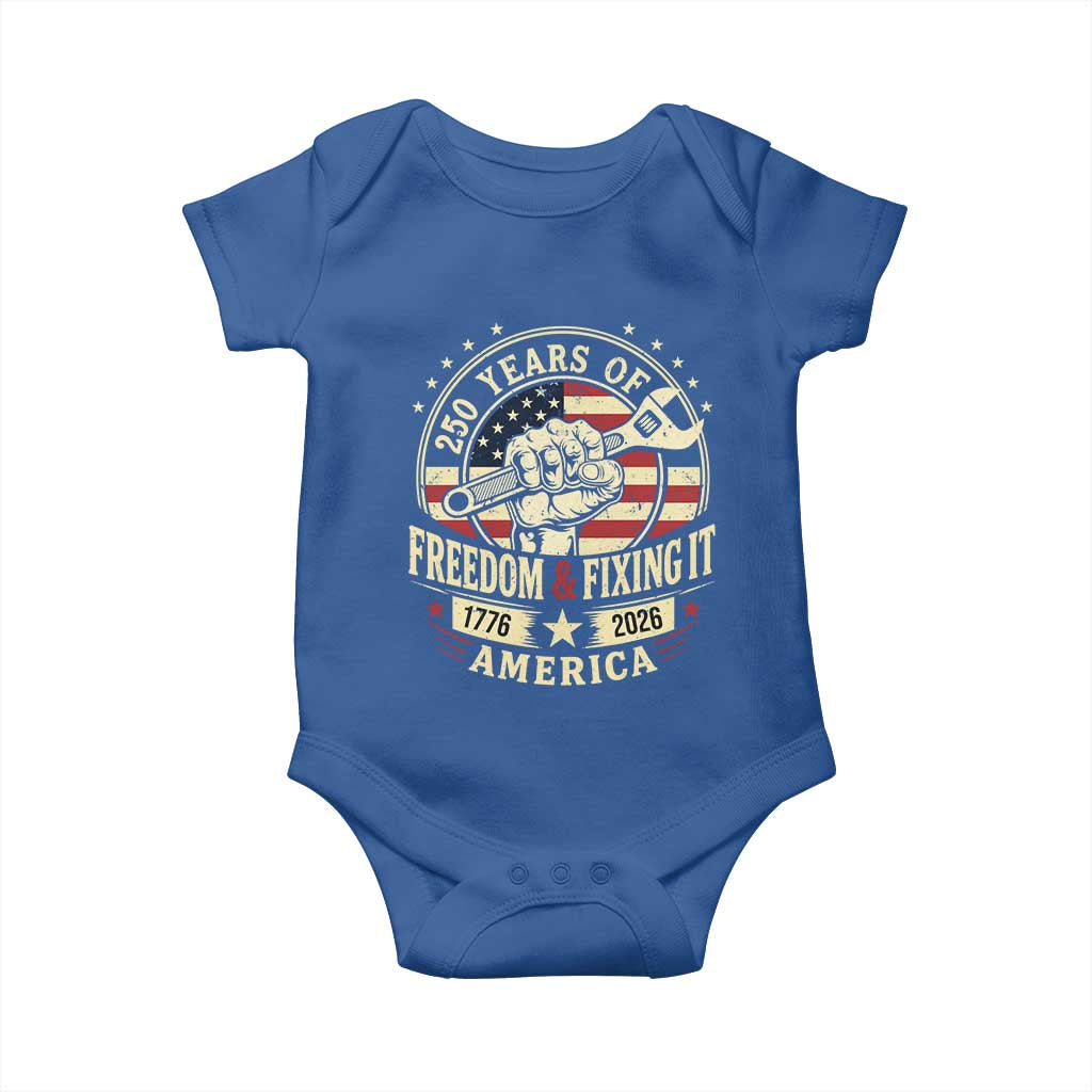 USA 250th Anniversary Patriotic Mechanic Baby Onesie Freedom And Fixing It