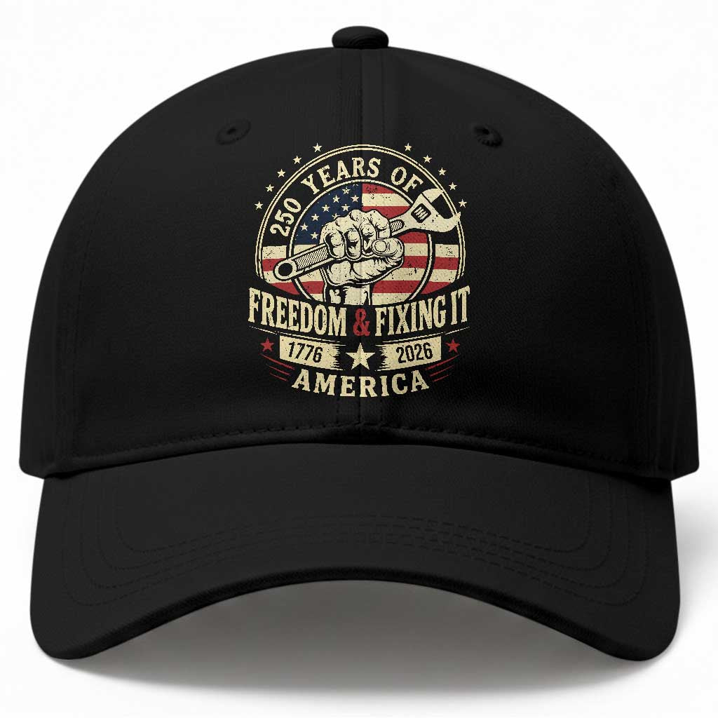 USA 250th Anniversary Patriotic Mechanic Baseball Cap Freedom And Fixing It