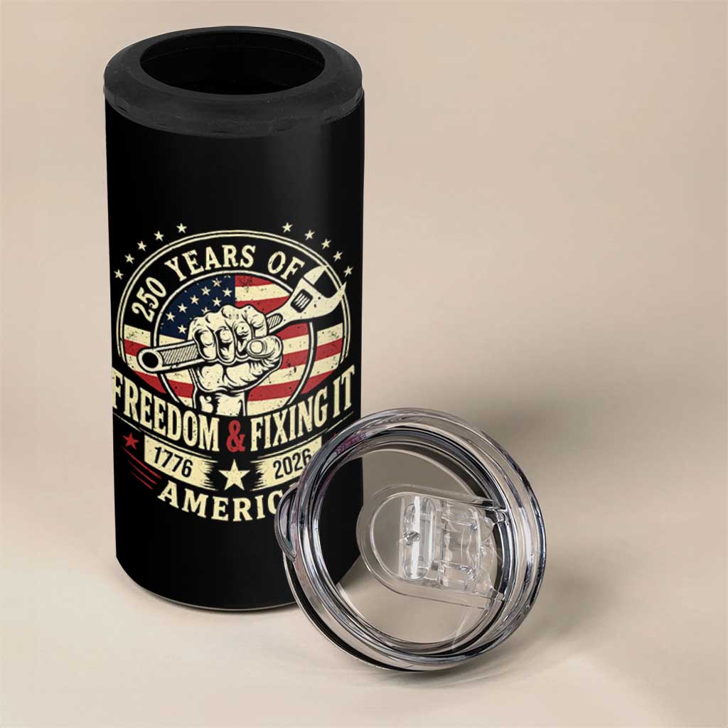 USA 250th Anniversary Patriotic Mechanic 4 in 1 Can Cooler Tumbler Freedom And Fixing It