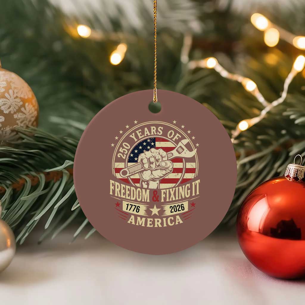 USA 250th Anniversary Patriotic Mechanic Ceramic Ornament Freedom And Fixing It