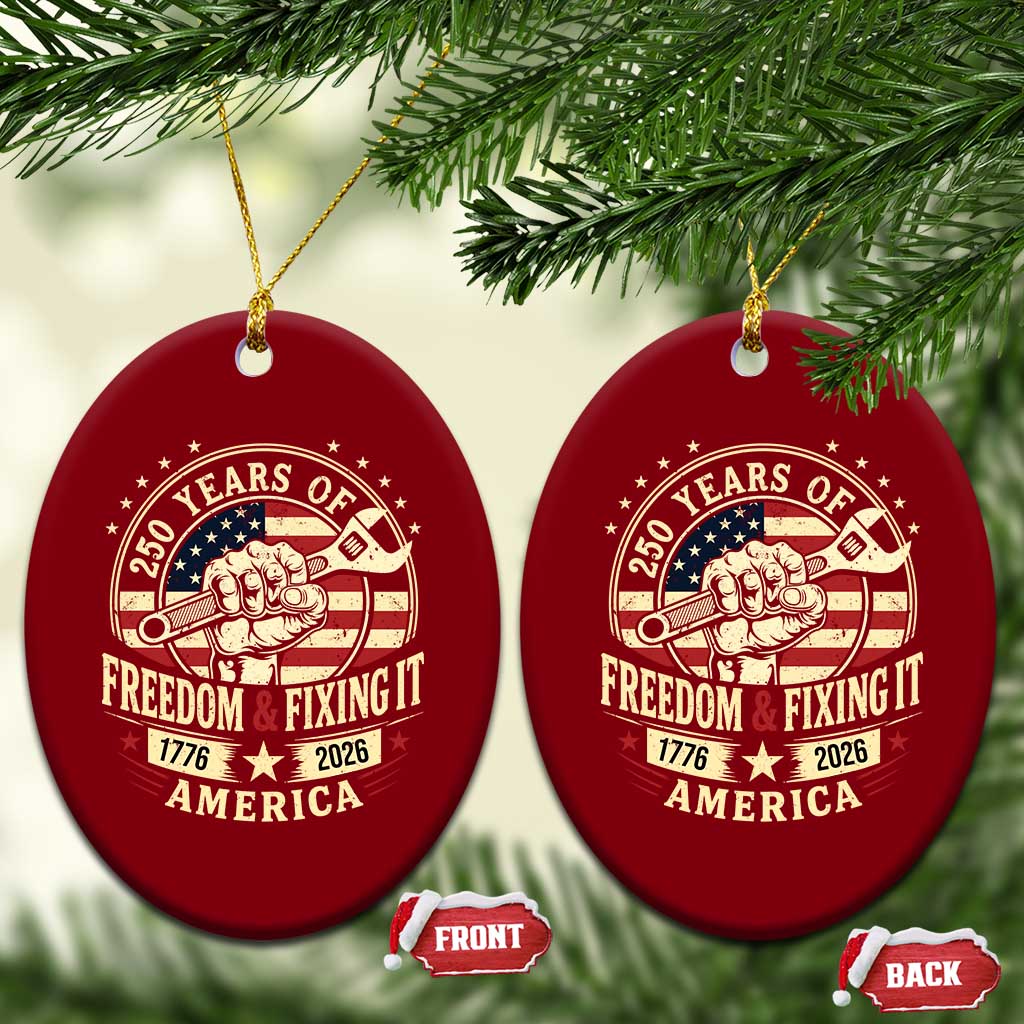 USA 250th Anniversary Patriotic Mechanic Ceramic Ornament Freedom And Fixing It